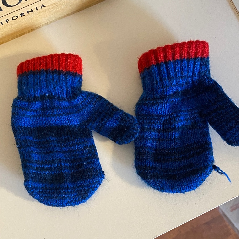 bebe Striped Blue and Red Kids Mittens